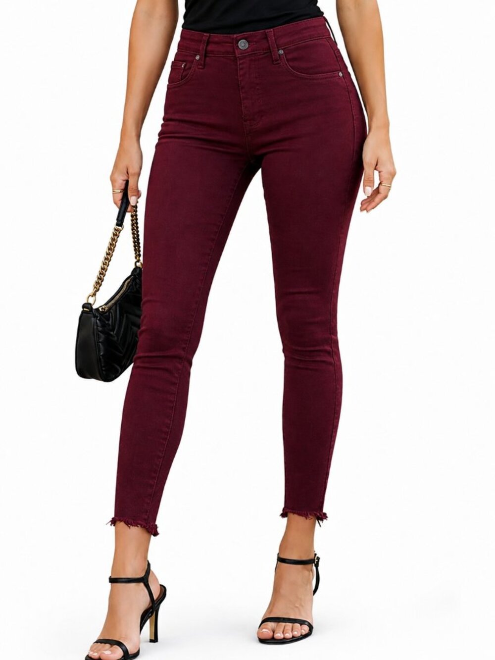 KUT from the Kloth Donna Burgundy High Rise Ankle Skinny Jeans 4 Raw Hem NWOT